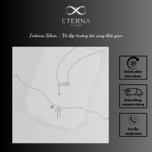 Lắc tay bạc nữ Eterna Silver nơ và charm trái tim hồng