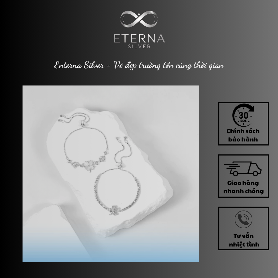 Lắc tay bạc Eterna Silver – Hoa bốn cánh may mắn - Ảnh 3