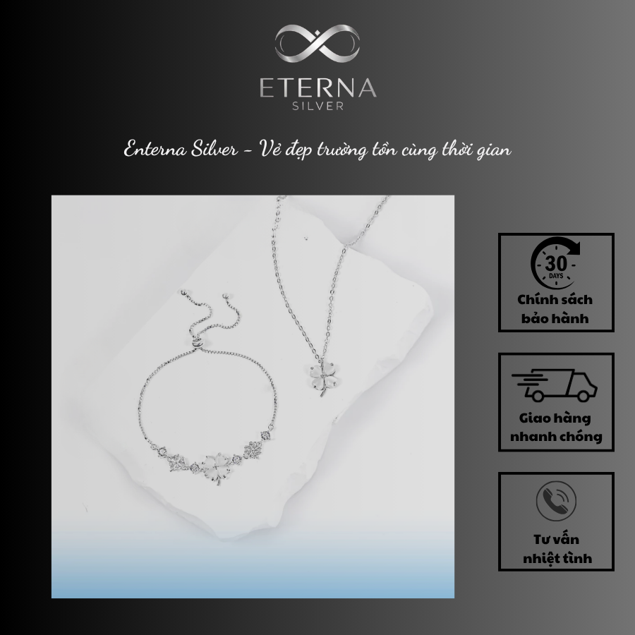 Lắc tay bạc Eterna Silver – Hoa bốn cánh may mắn - Ảnh 2