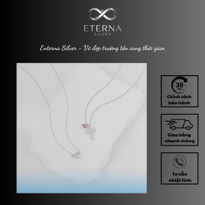 Dây chuyền bạc Eterna Silver nơ đá tim hồng